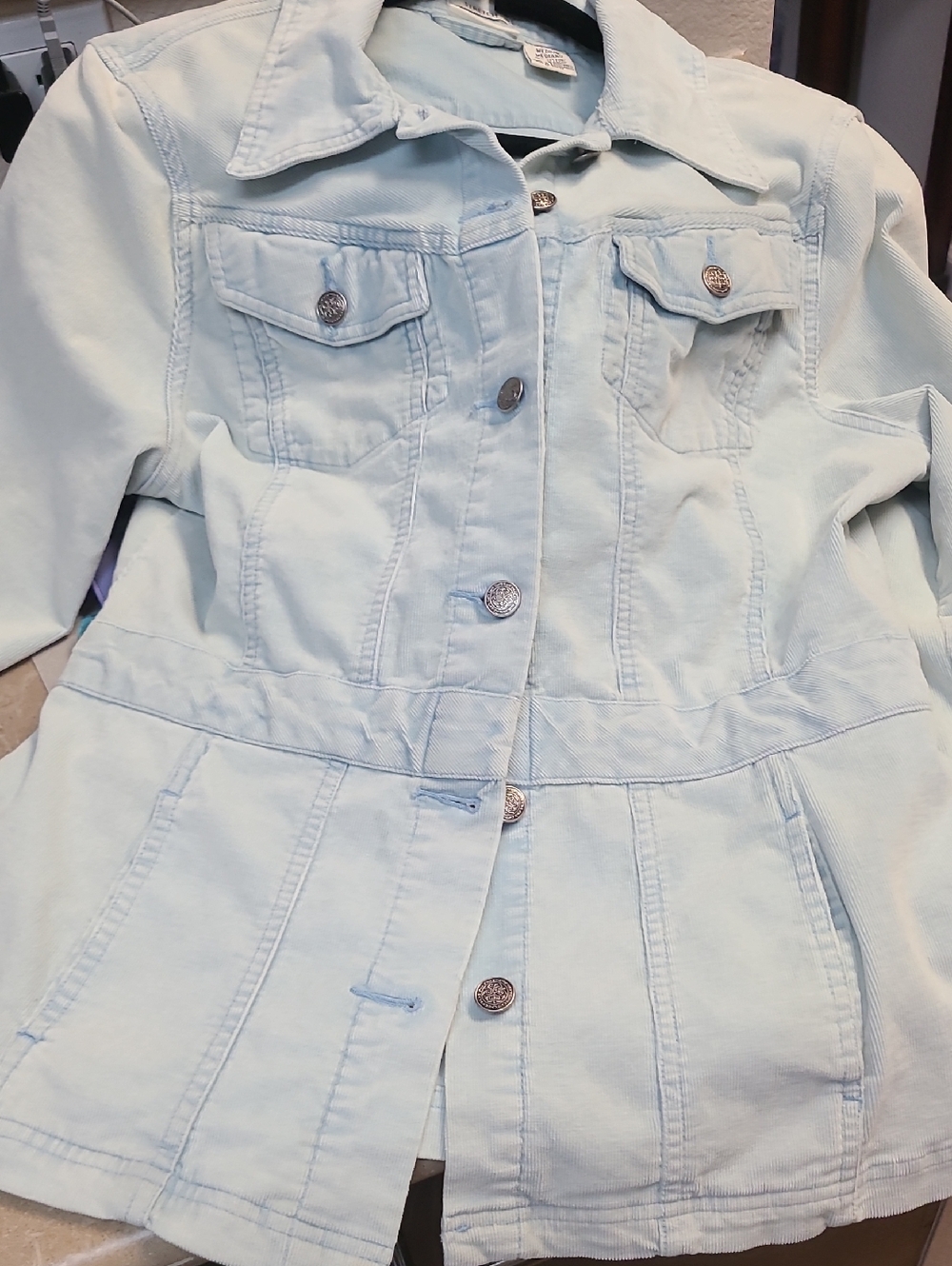 ST JOHNS BAY Light Blue Corduroy Button Front Jacket . Size M. Pockets